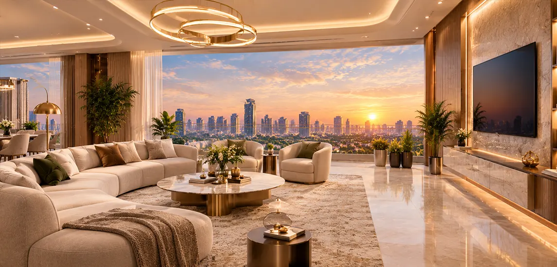 Furnished living room at Shahrukhz Residences